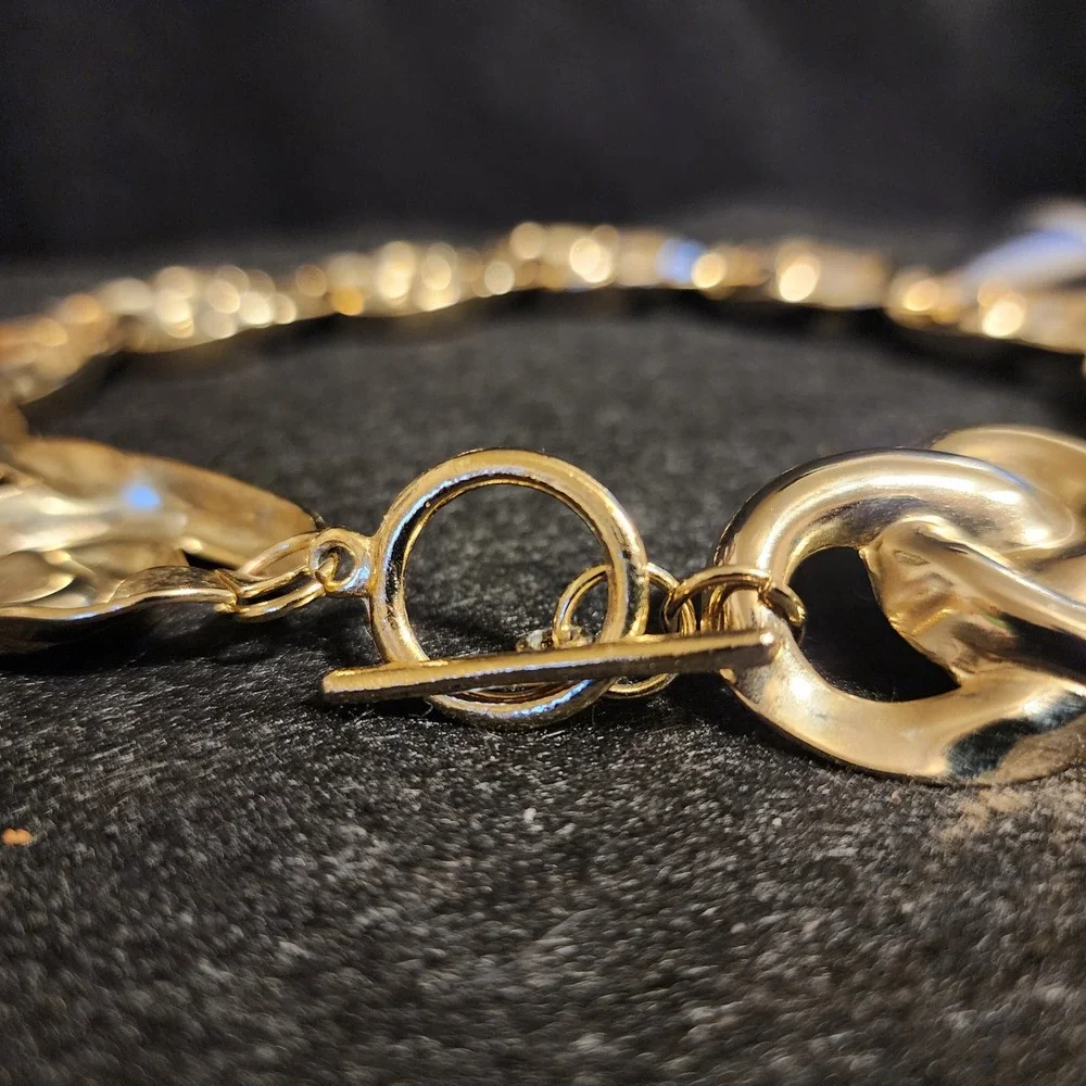 Vtg Chunky Gold Tone Swirl Link Statement Necklace 18 Inch Toggle Clasp 107g